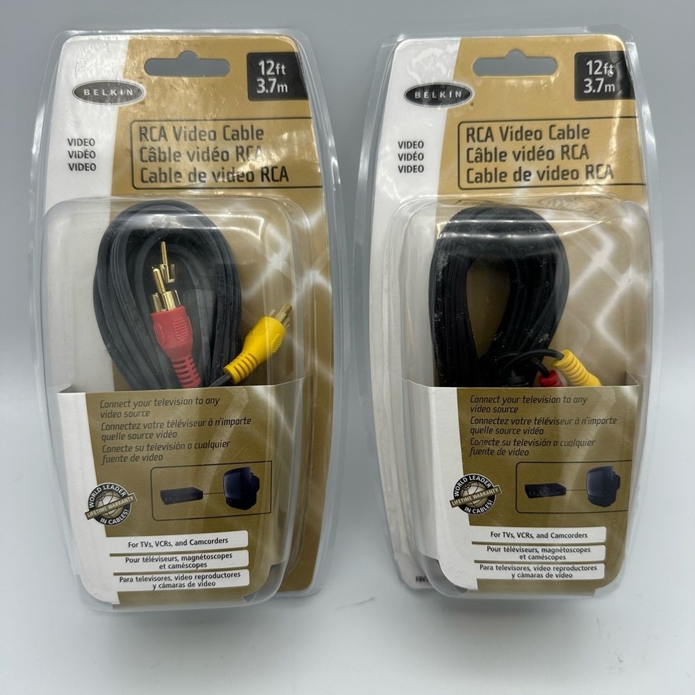 Lot 2 Belkin RCA Video Cable Gold Plated Connect TV To Any Video Source 12 Ft